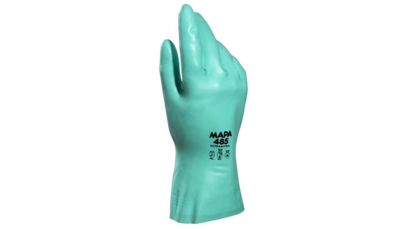 Mapa Spontex ULTRANITRIL 485 Green Nitrile Chemical Resistant Work Gloves, Size 10, Large, Nitrile Coating