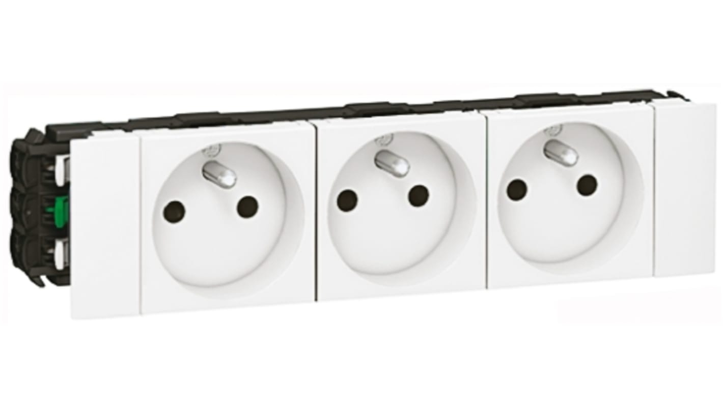 Legrand White 3 Gang Plug Socket, 16A, Type E - French, Indoor Use