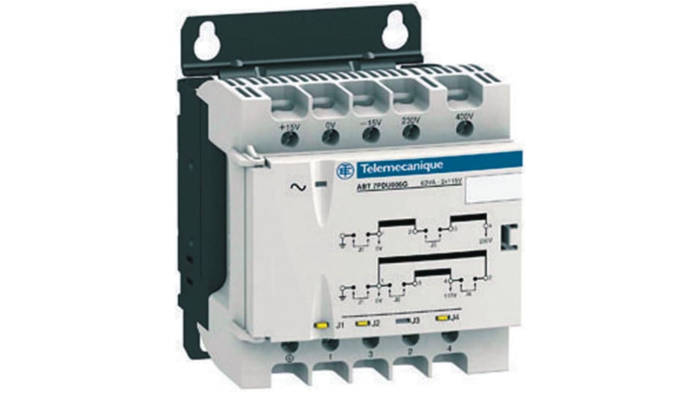 Trasformatore Schneider Electric, primario 230 → 400V, secondario 24 → 48V, 63VA, 2 uscite, Pannello