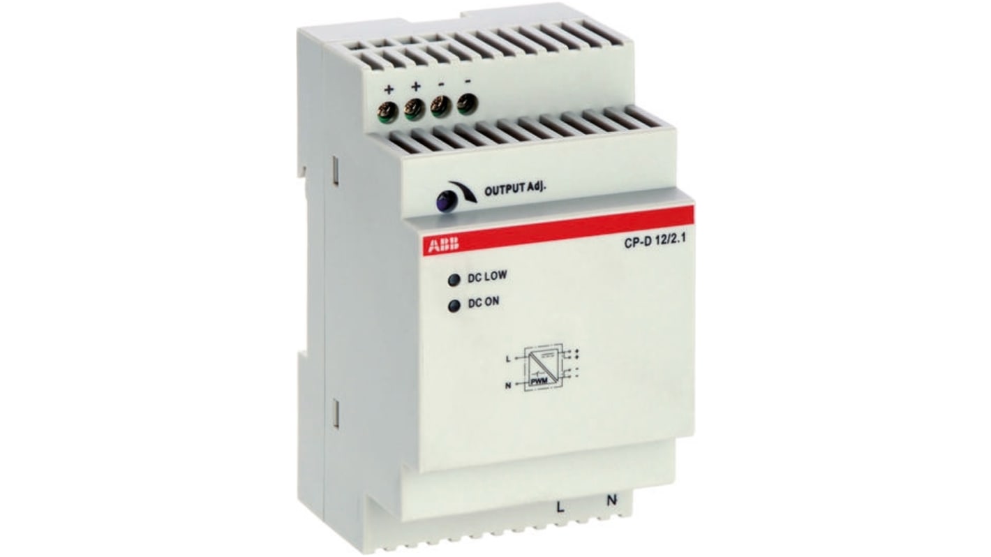 ABB CP-D Switched Mode DIN Rail Power Supply, 90 → 264 V ac / 120 → 375V dc ac, dc Input, 12V dc dc