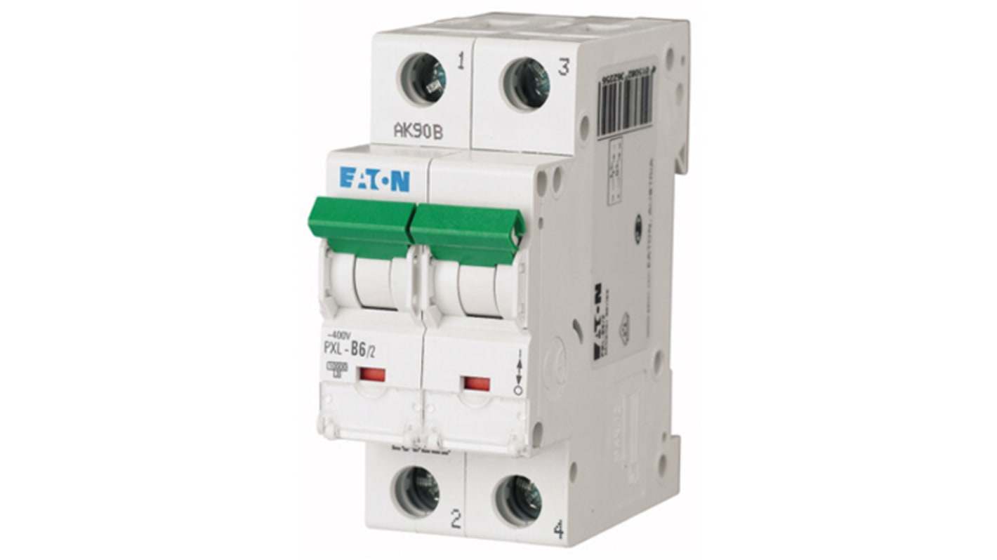 Eaton PXL, S200 MCB Leitungsschutzschalter Typ C, Pol 2 6A 400V, Abschaltvermögen 10 kA xPole DIN-Schienen-Montage