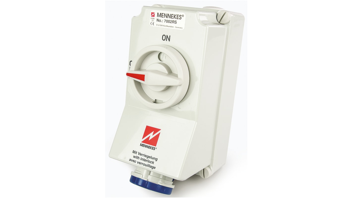 Connecteur Industriel Femelle 2P+E commutable Bleu IP67,230 V,63A Droit