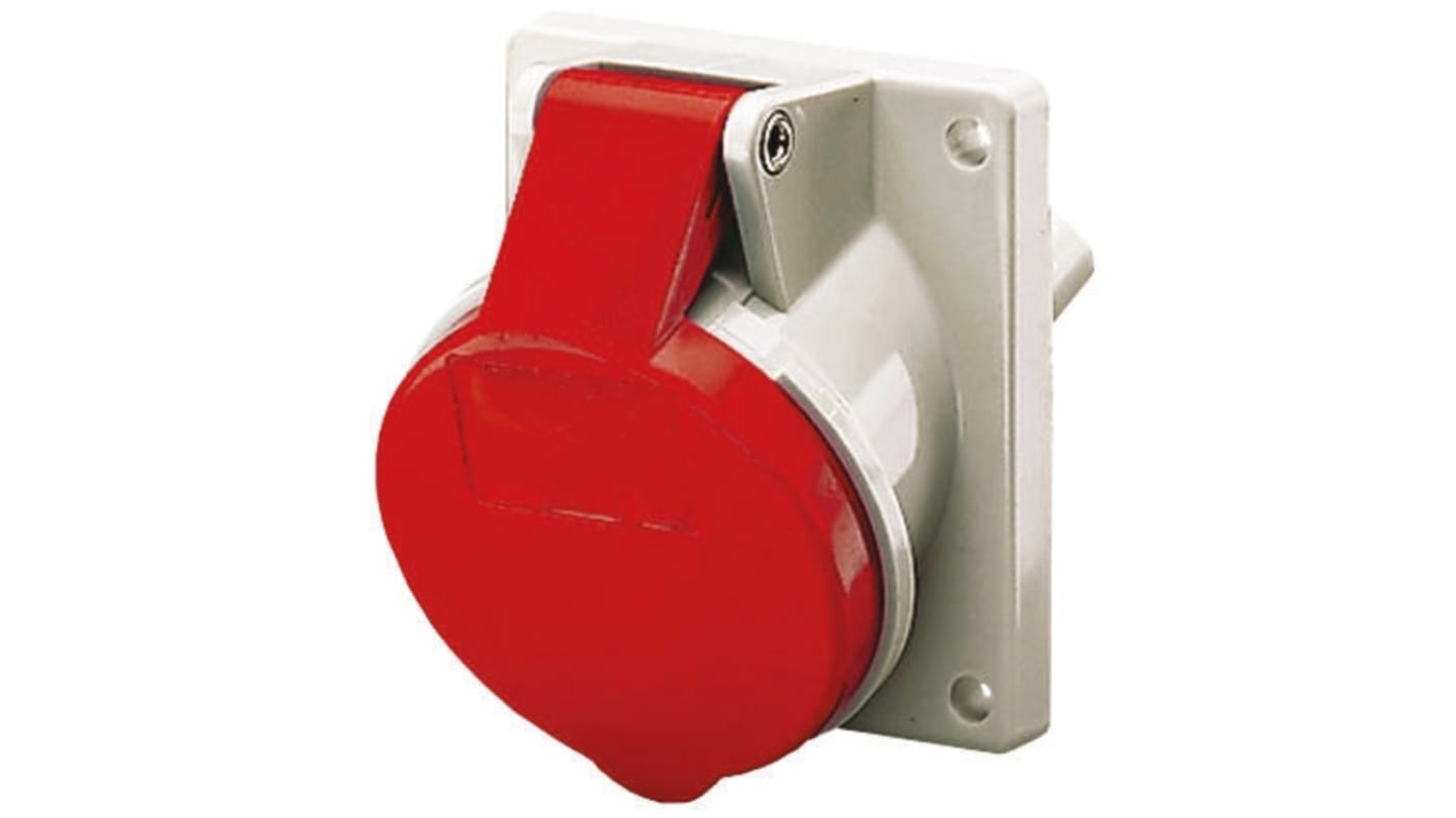 MENNEKES IP44 Red Panel Mount 4P Angled Industrial Power Socket, Rated At 32A, 400 V