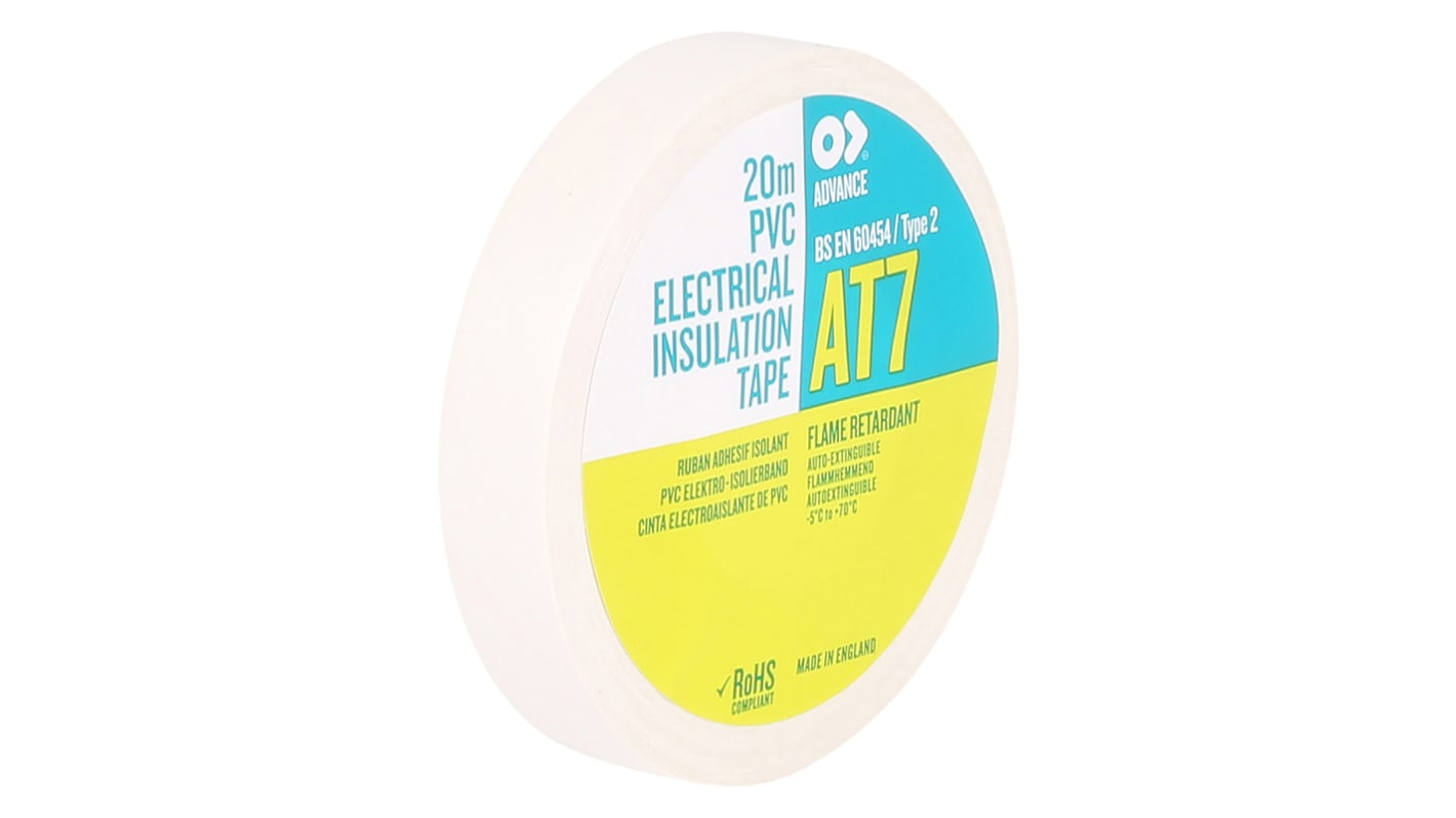 Advance Tapes Elektromos szigetelőszalag, 12mm x 20m, 0.13mm vastag, Fehér