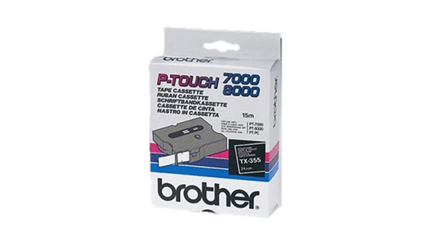 Brother White on Black Label Printer Tape, 15 m Length, 24 mm Width