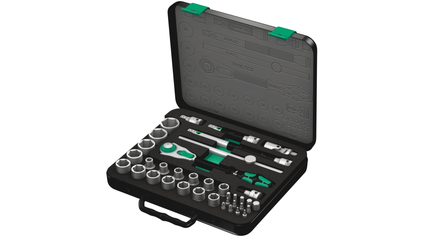 Wera 37-Piece Metric 1/2 in Standard Socket/Bit Set with Ratchet, 6 point; Hex Bit; Phillips Bit; Pozidriv Bit; Torx Bit