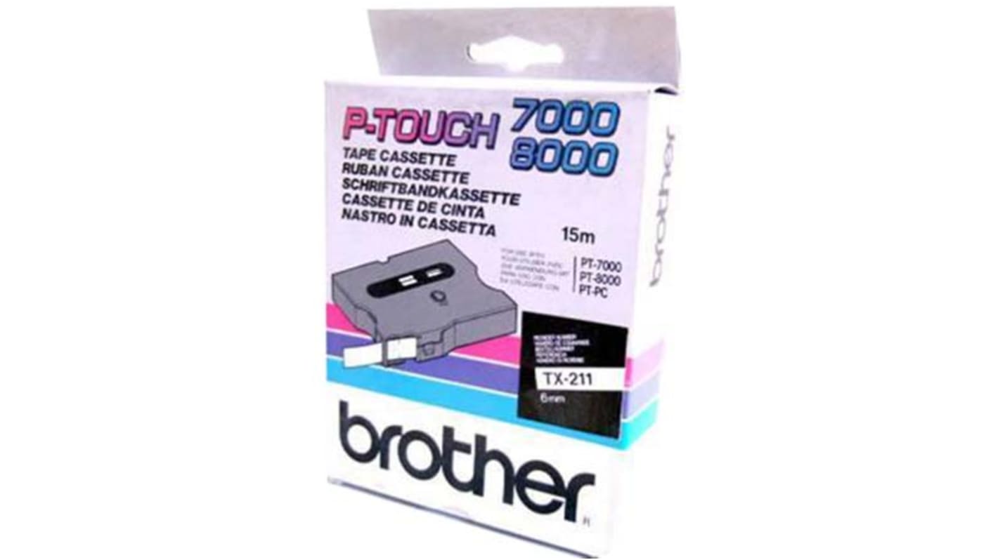 Brother Black on White Label Printer Tape, 15 m Length, 6 mm Width