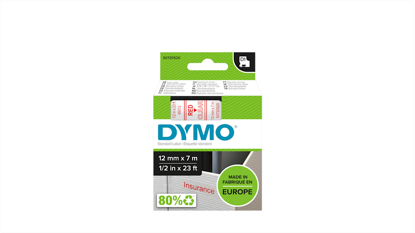 DYMO Rhino Beschriftungsband Rot für Dymo 160, Dymo 210D, Dymo 280, Dymo 360, Dymo 420P, Dymo 450 DUO, Dymo 500TS,