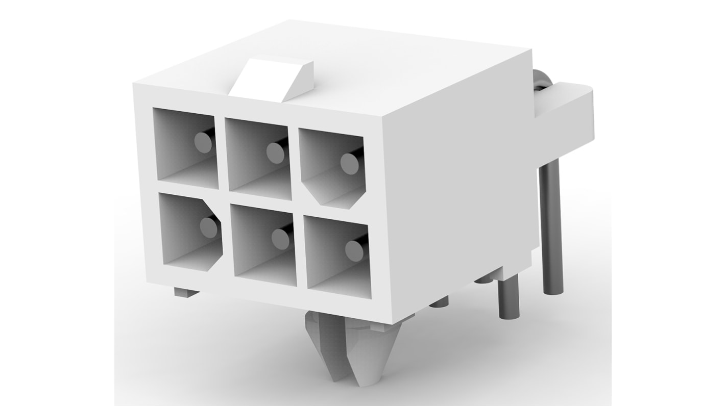 TE Connectivity Mini-Universal MATE-N-LOK Series Right Angle Through Hole PCB Header, 6 Contact(s), 4.14mm Pitch, 2