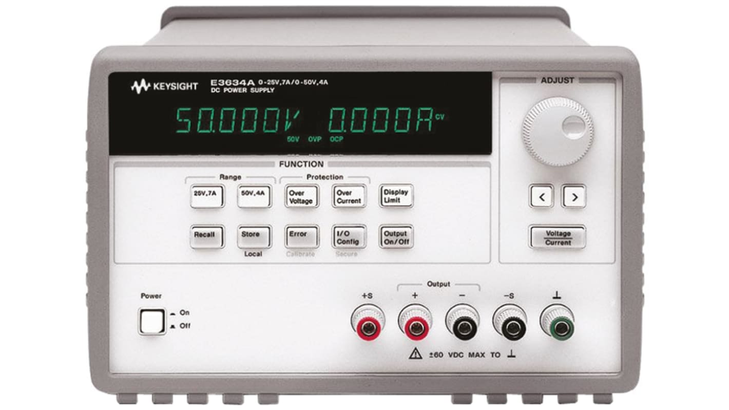 Fuente de alimentación Keysight Technologies E3634A, calibrado UKAS, 1 salida, 0 → 25V, 4A, 175W