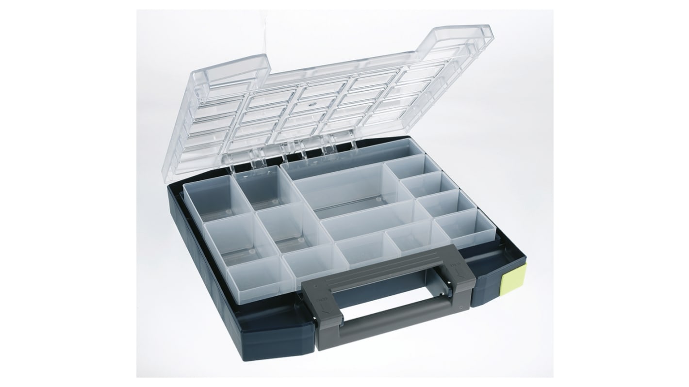 Raaco 15 Cell Grey PC, PP Compartment Box, 55mm x 298mm x 284mm