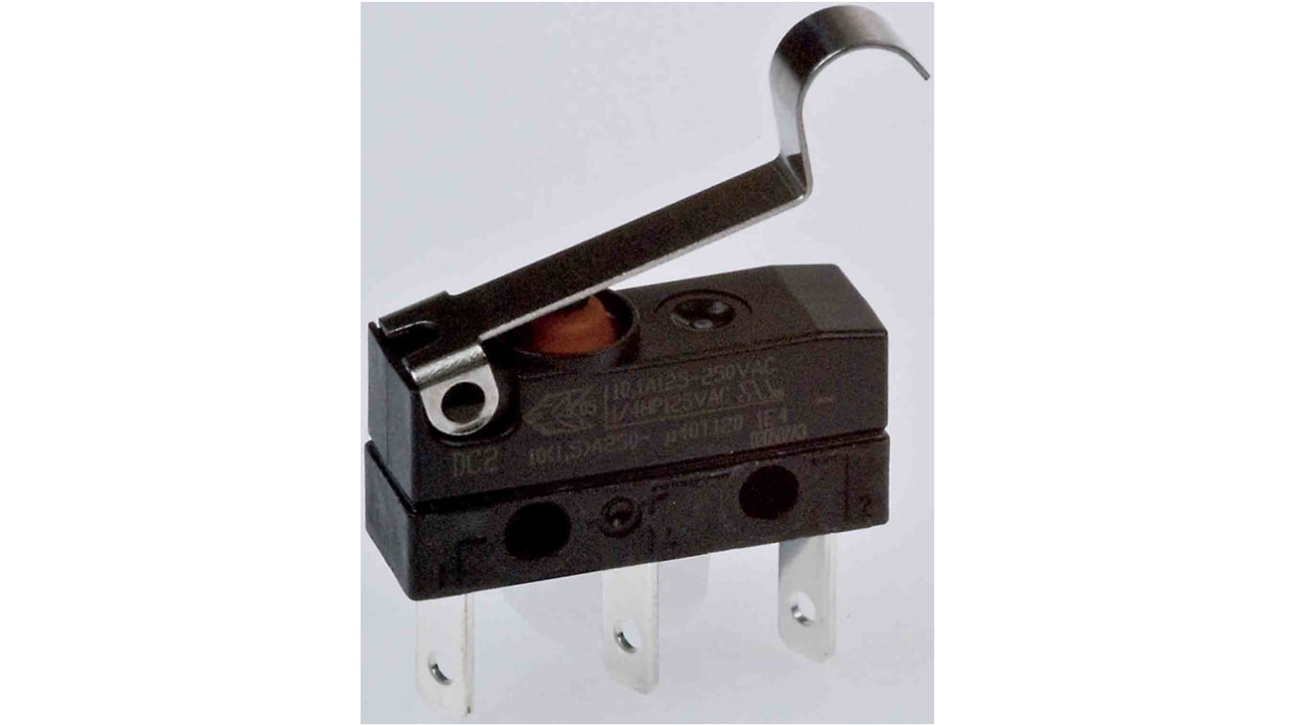 ZF Simulated Roller Lever Microswitch, Tab Terminal, 10.1 A @ 250 V ac, SPDT, IP6K7