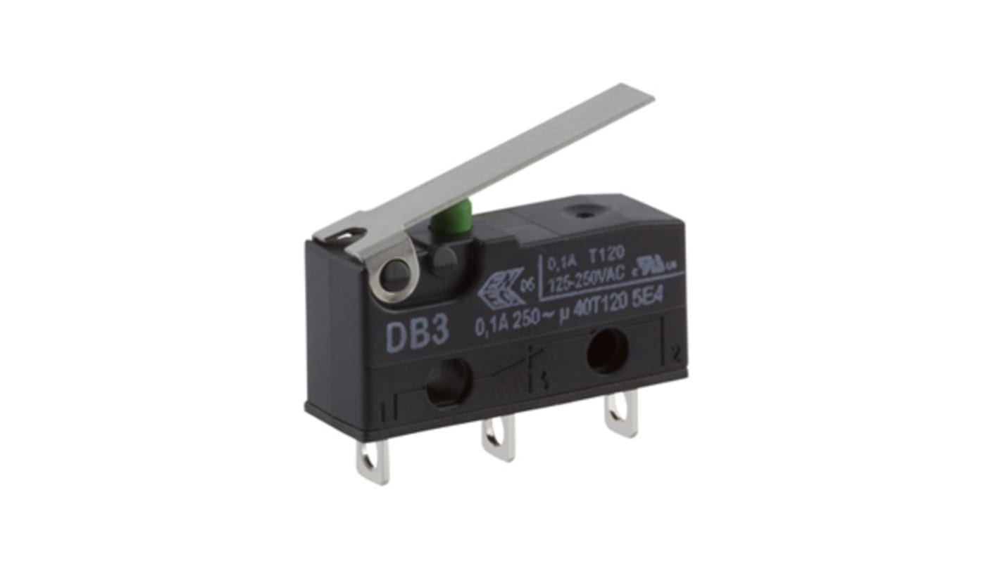 ZF Short Lever Micro Switch, Solder Terminal, 100 mA @ 30 V dc, SPDT