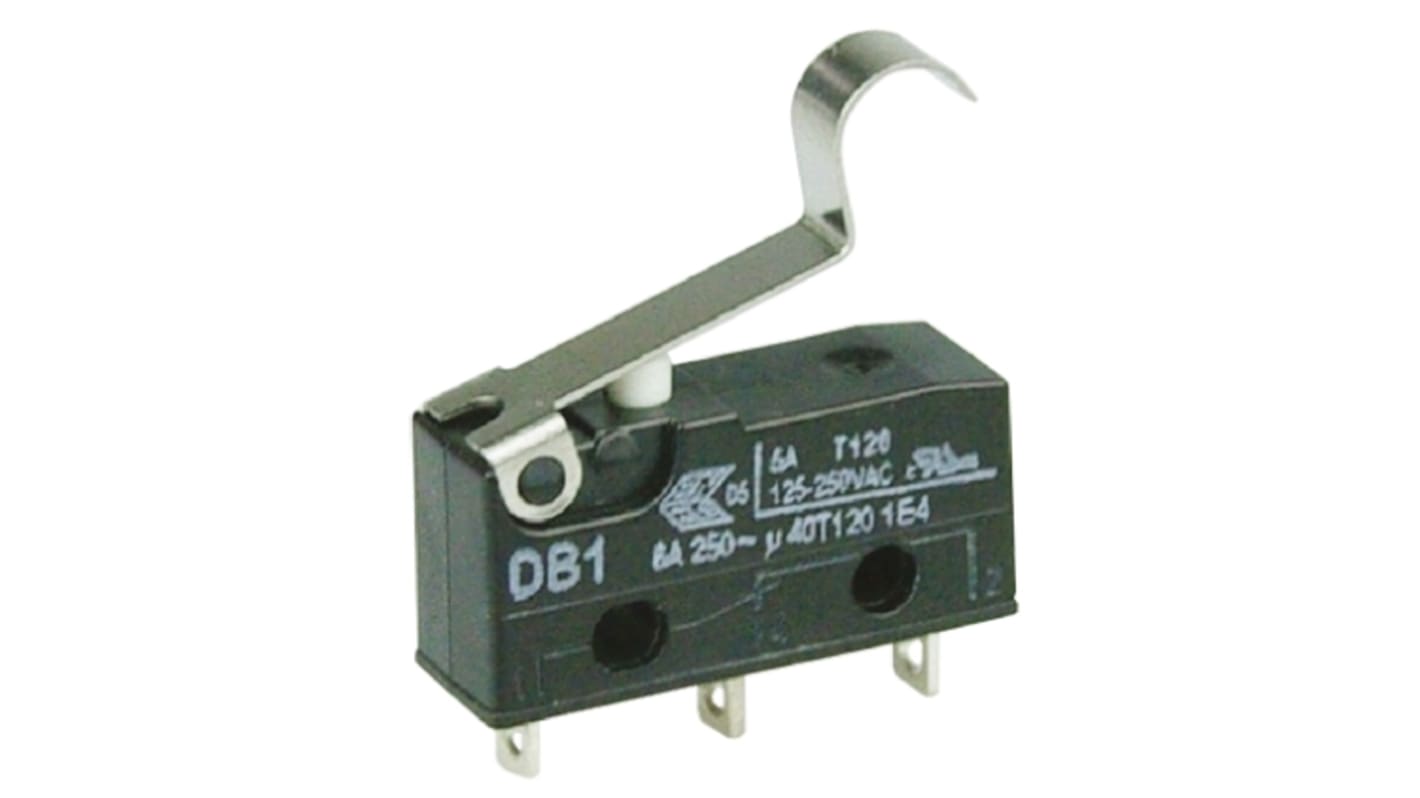 ZF Simulated Roller Lever Micro Switch, Solder Terminal, 6 A @ 250 V ac, SPDT