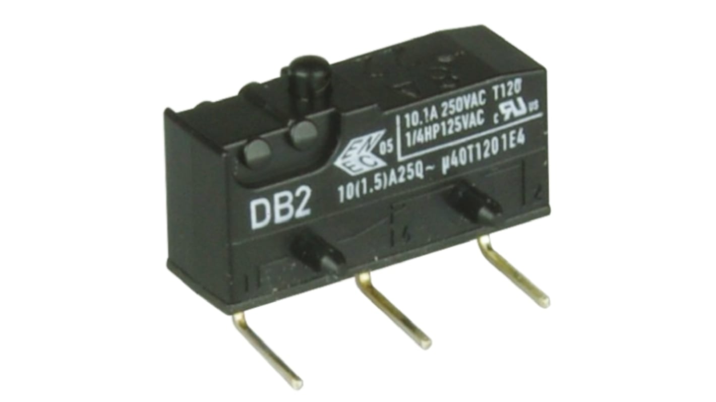 Microinterruttore, ZF, SPDT, 10,1 A a 250 V c.a., per PCB, inclinato a destra