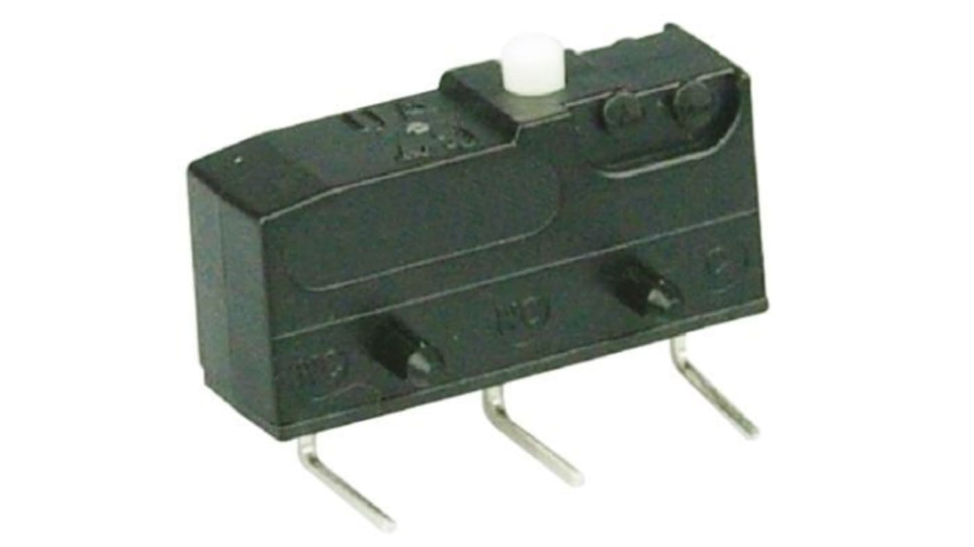 ZF Mikroschalter Knopf-Betätiger Lötanschluss, 6 A @ 250 V ac, SPDT 1,47 N -40°C - +120°C