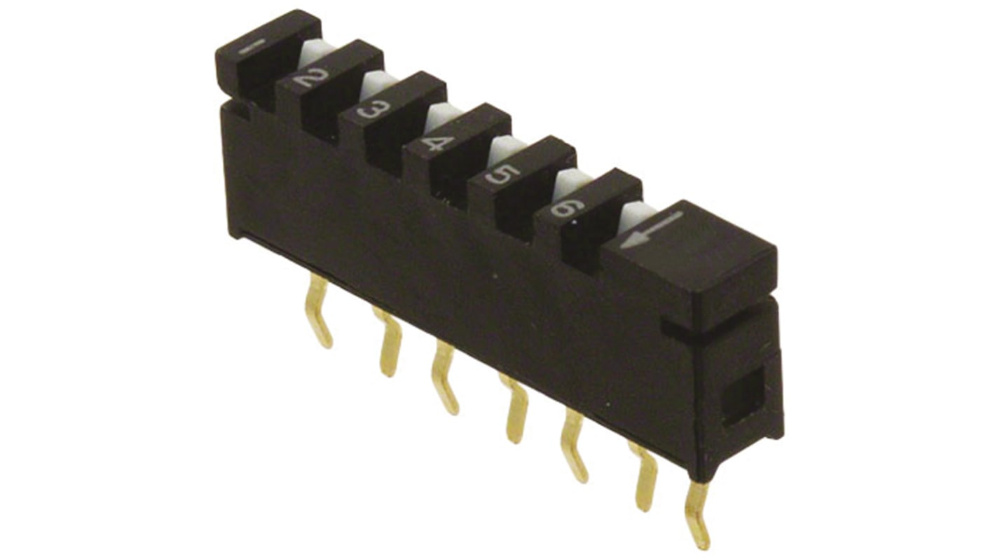 Interruttore SIP STV06, SPST, 10 mA a 5 V cc, 6 posizioni, attuatore a Slitta, Foro passante
