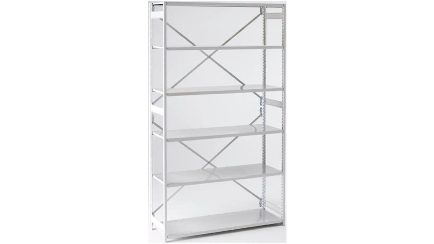 System półek, kolor Szary, 6-poziomowy, 1850mm x 1000mm, 300mm, RS PRO