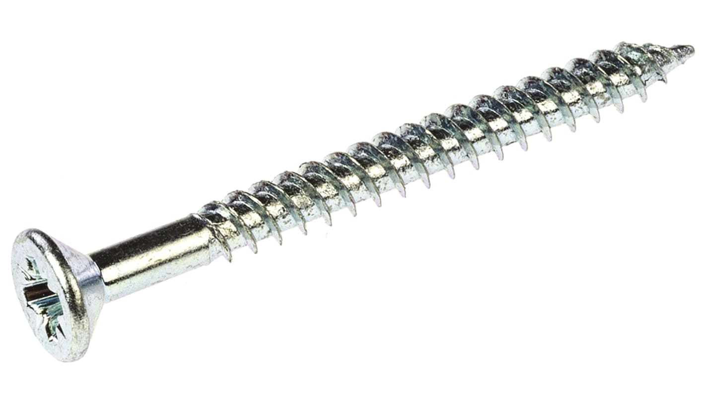 RS PRO Pozidriv Countersunk Steel Wood Screw Bright Zinc Plated, Clear Passivated, No. 6 Thread, 1.1/2in Length