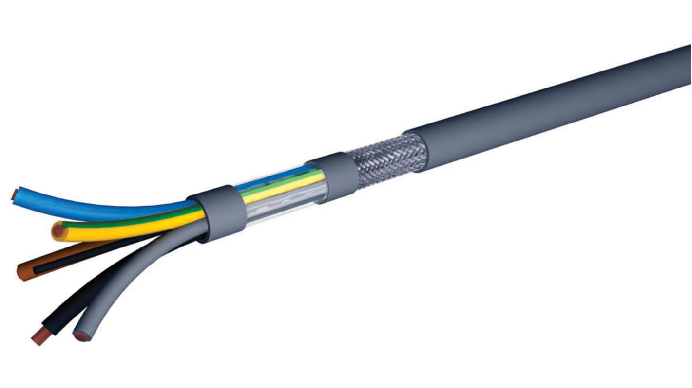 AXINDUS HIFLEX-CY1000 Control Cable, 3 Cores, 2.5 mm², CY, Screened, 50m, Grey PVC Sheath, 13 AWG