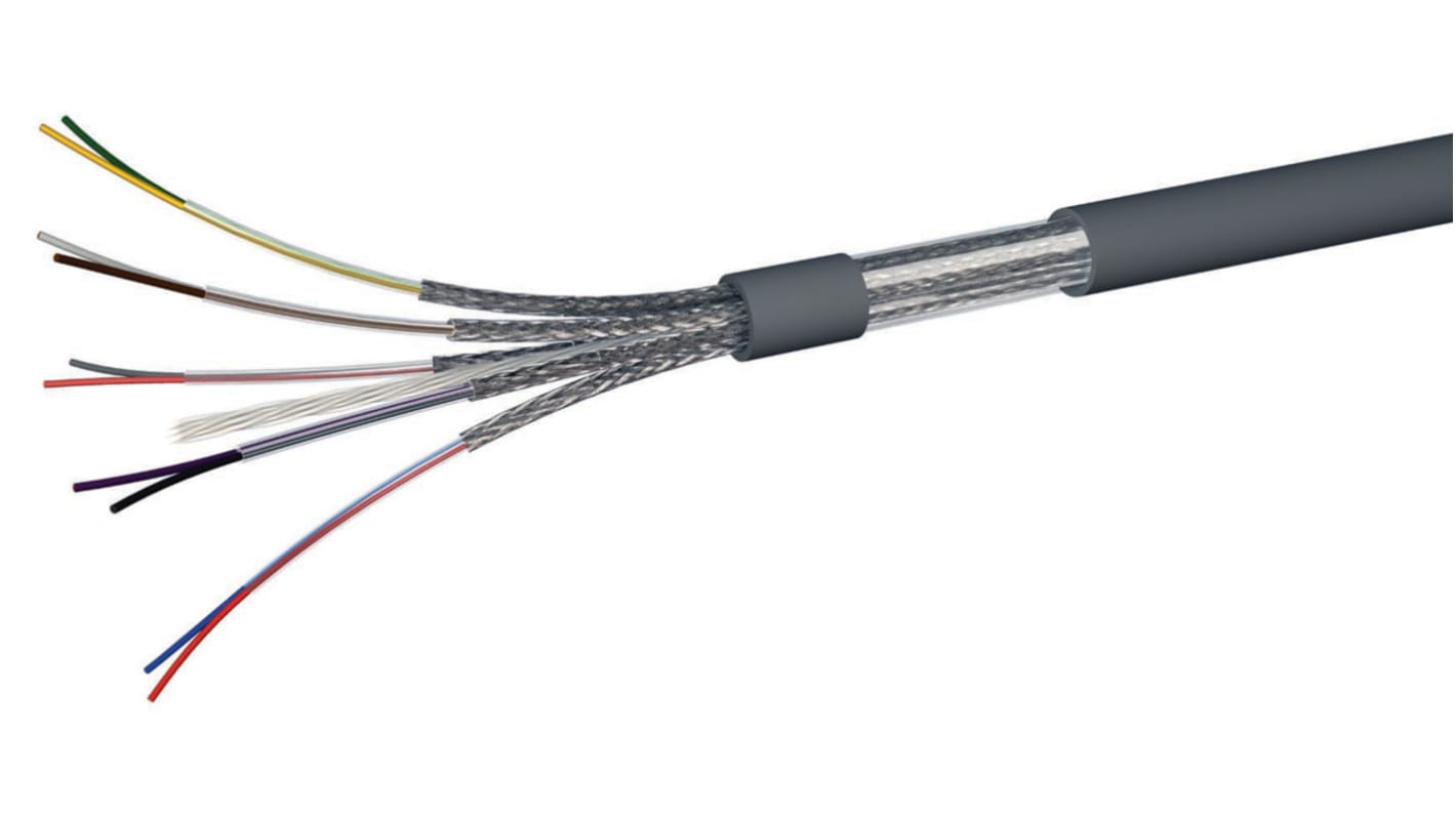 CAE Groupe HIFLEX-CY-BP CY Control Cable, 6 Cores, 0.34 mm², Screened, 50m, Grey PVC Sheath, 22 AWG