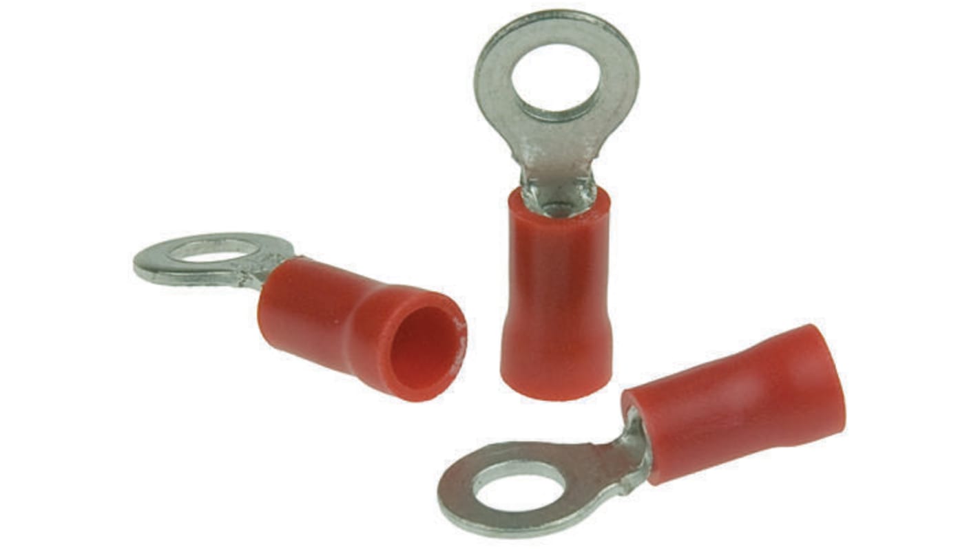 Terminale ad occhiello RS PRO Isolato, Ø perno M4, dimens. max filo 1.5mm², 16AWG, Rosso