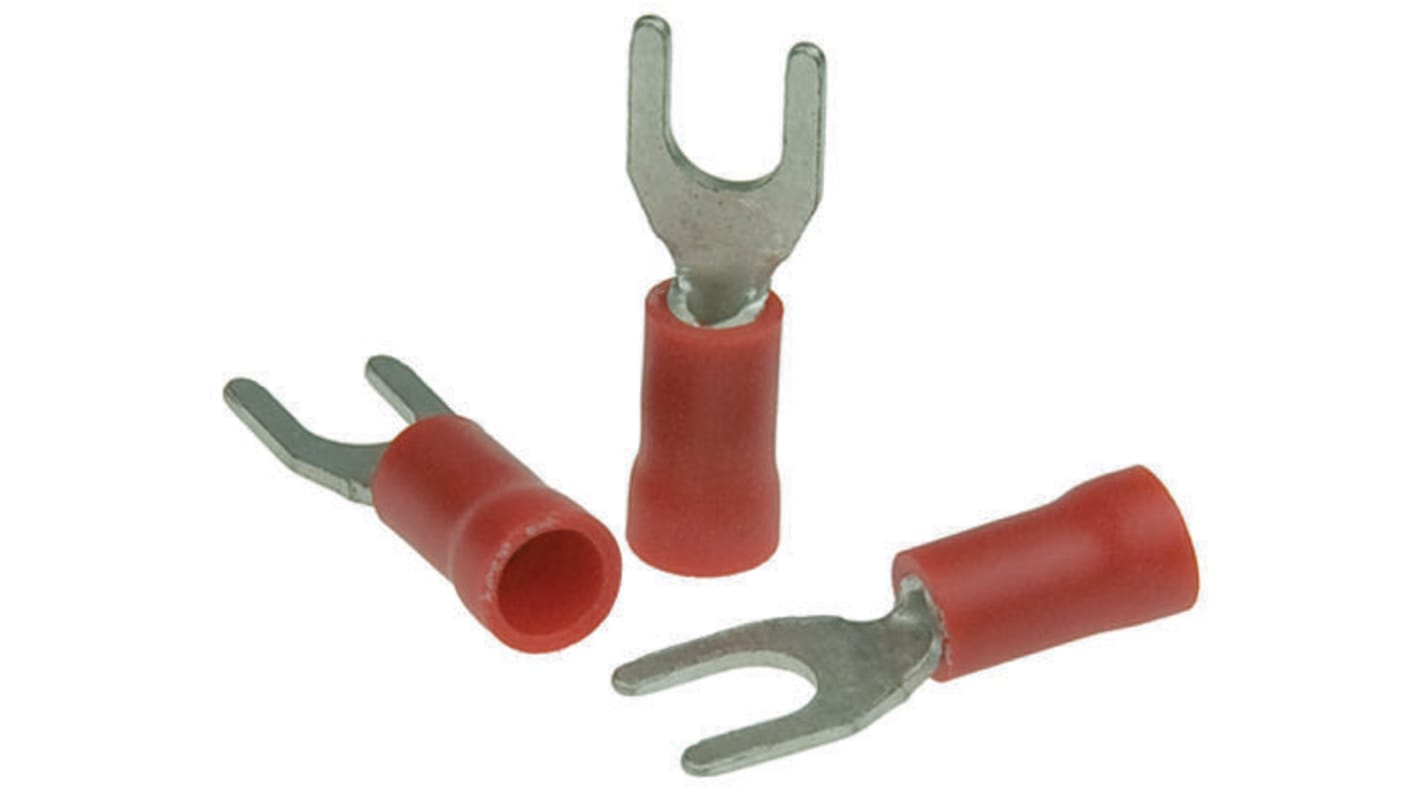 Capocorda a forcella a crimpare RS PRO, perno M4, 0.5mm² - 1.5mm², Rosso