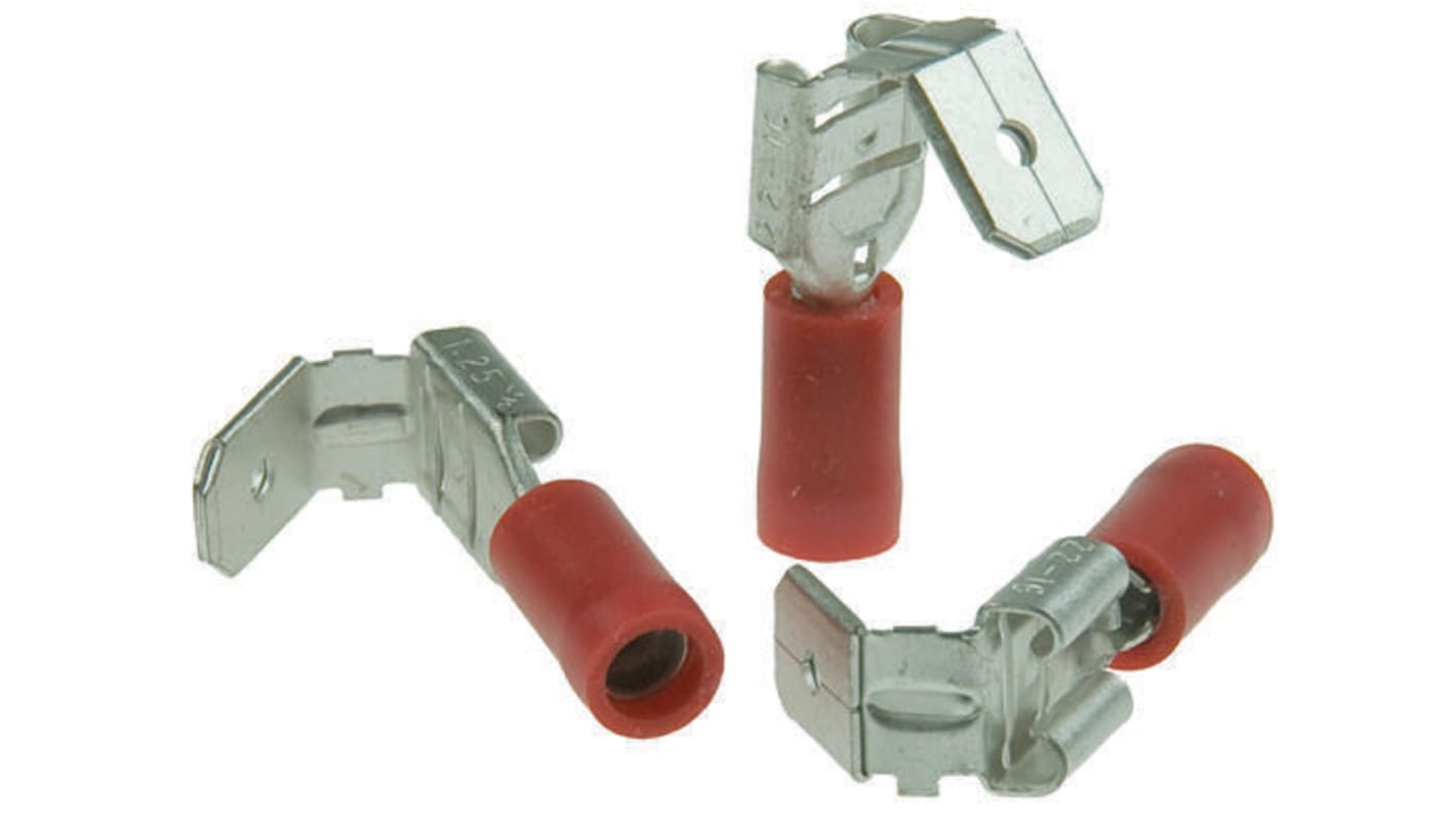 RS PRO Red Insulated Female Spade Connector, Piggyback Terminal, 6.35 x 0.8mm Tab Size, 0.5mm² to 1.5mm²