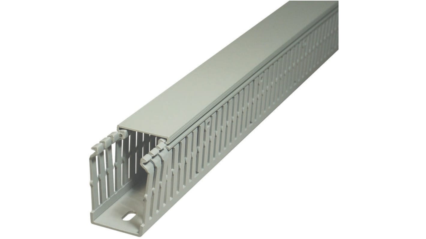 SES Sterling Grey Slotted Panel Trunking - Open Slot, W100 mm x D40mm, L2m, PVC