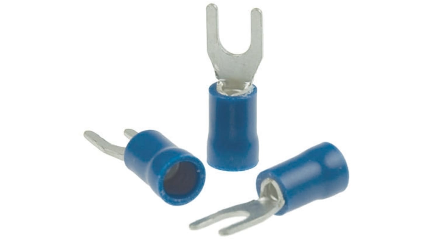 RS PRO Insulated Crimp Spade Connector, 1.5mm² to 2.5mm², 16AWG to 14AWG, M6 Stud Size Vinyl, Blue