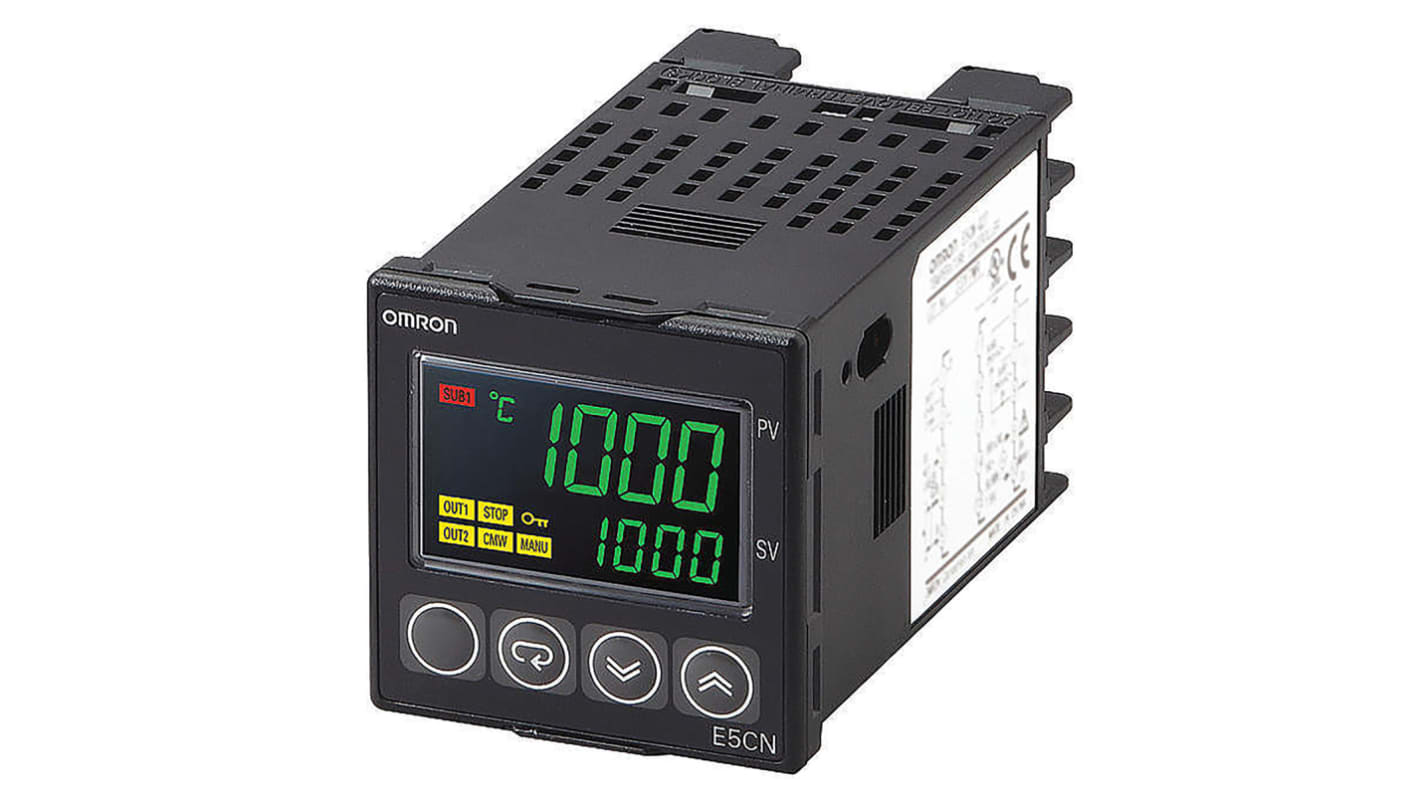 Termoregolatori PID Omron E5CN, 24 V ca/cc, 48 x 48mm, 2 uscite Relè