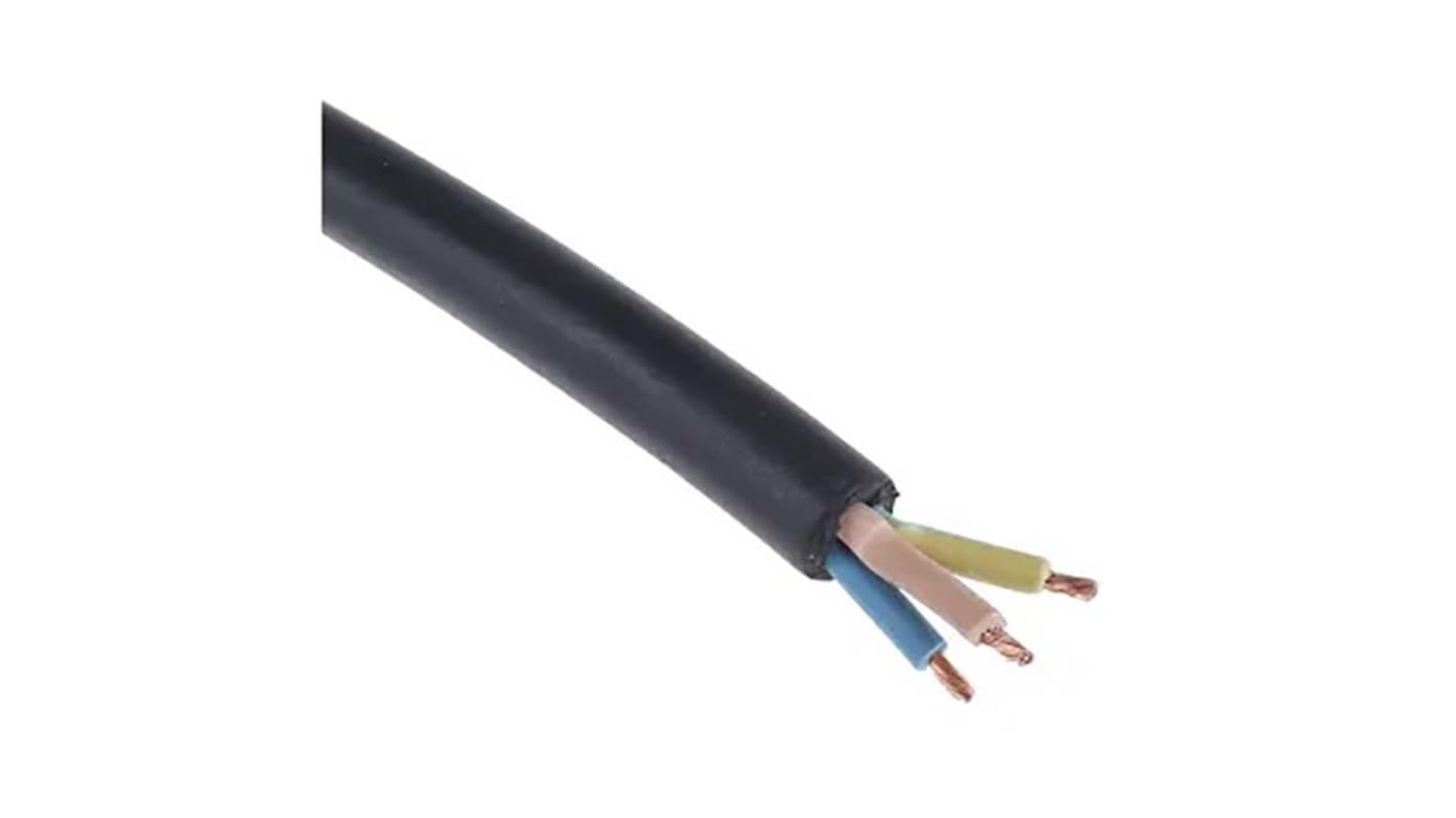 Cable de alimentación H05RR-F RS PRO de 3 núcleos, 2,5 mm², Ø ext. 12.04mm, long. 50m, 300 V, 500 V / 24 A, funda de