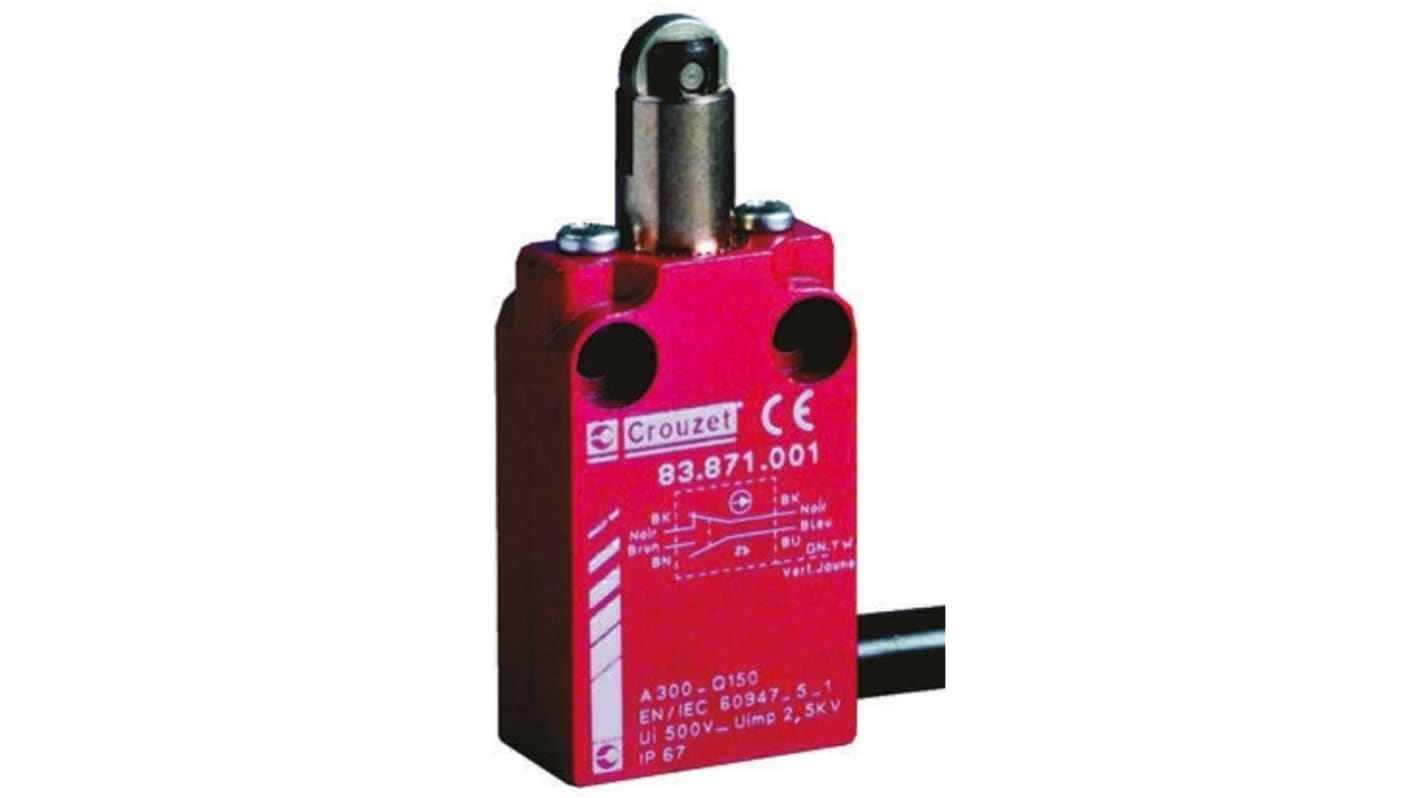 Crouzet Plunger Limit Switch, NO/NC, IP66, IP67, Metal Housing, 30V ac Max, 100mA Max