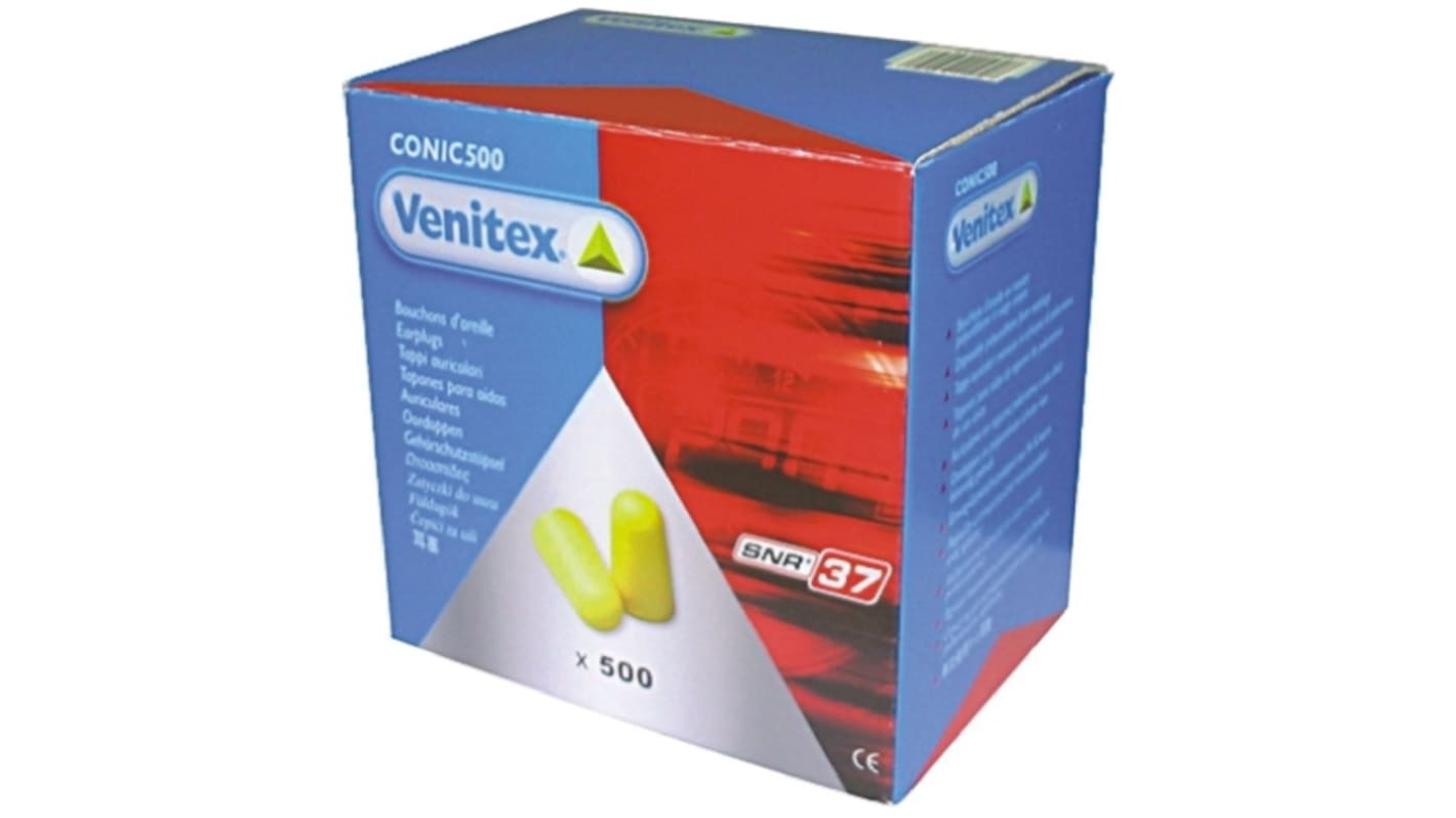 Tappi per orecchie Monouso in Poliuretano Venitex, SNR 37dB, conf. da 500 coppie Uncorded, col. Colore giallo