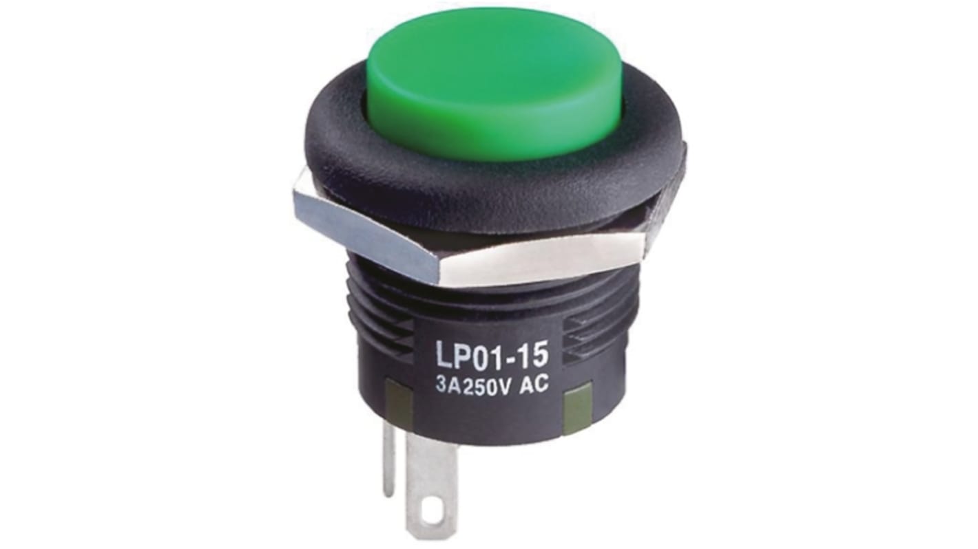 NKK Switches 押しボタンスイッチ, モーメンタリ, SPDT, 3 A @ 250 V ac、3 A @ 30 V dc, 16mm パネルマウント