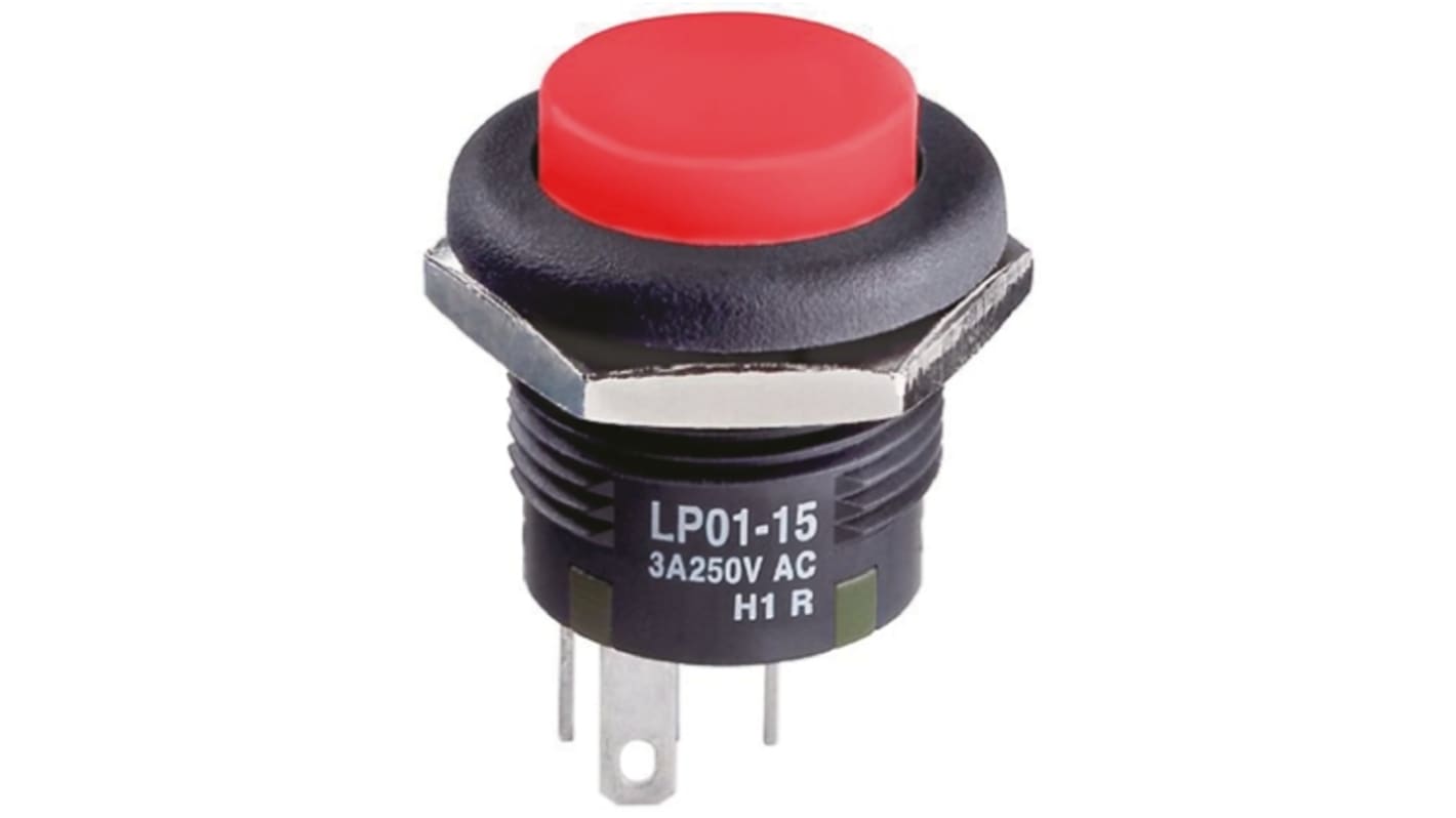 NKK Switches 押しボタンスイッチ, モーメンタリ, SPDT, 3 A @ 250 V ac、3 A @ 30 V dc, 16mm パネルマウント