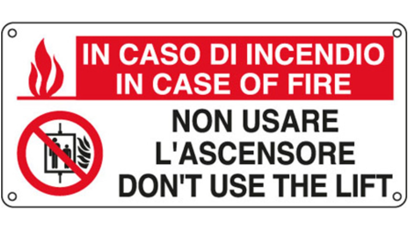 Segnale di sicurezza antincendio Cartelli Segnalatori "In Caso Di Incendio Non Usare L'Ascensore, 100 mm x 220mm