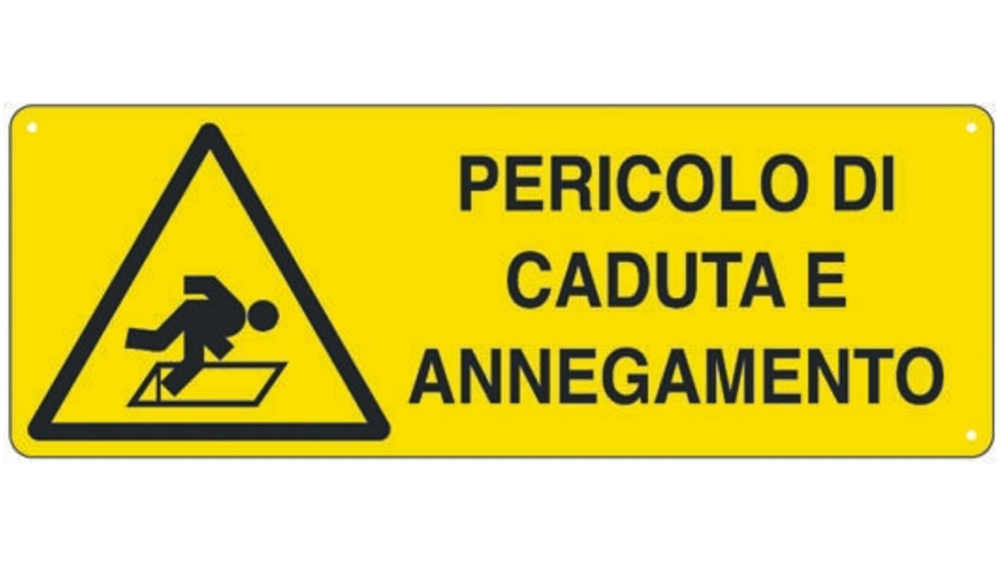Cartello Avviso "Pericolo Di Caduta E Annegamento", in Italiano