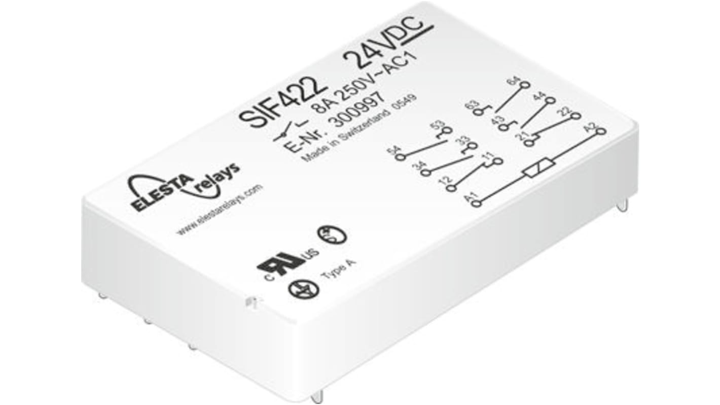 Elesta SIF 6 Zwangsgeführte Relais, Spule 24V dc / 0.66W / 8A, 4-poliger Wechsler, DPST