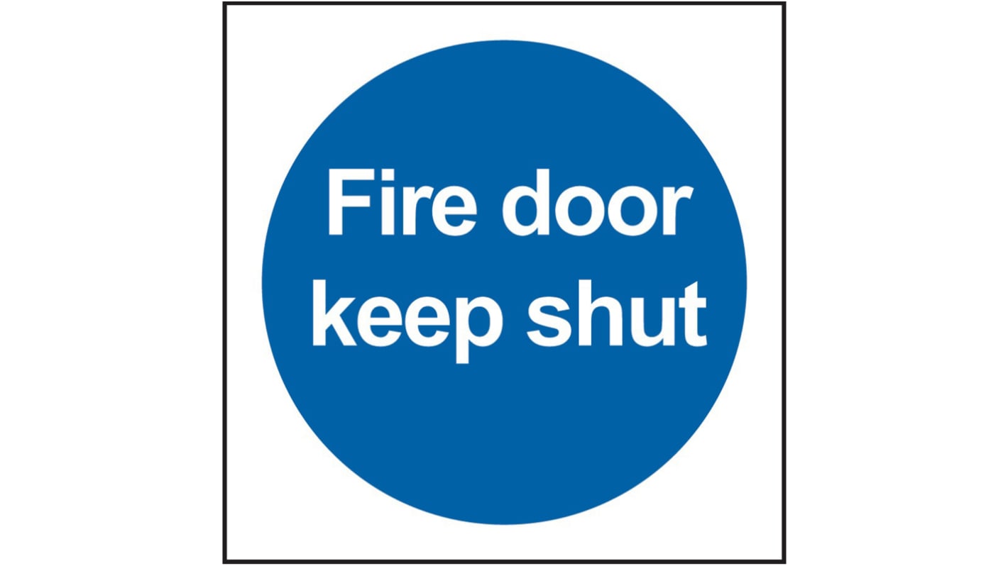 Panneau de sécurité incendie Auto-Adhésif, Fire Door Keep Shut, texte en Anglais, Bleu, Vinyle, 100 x 100mm