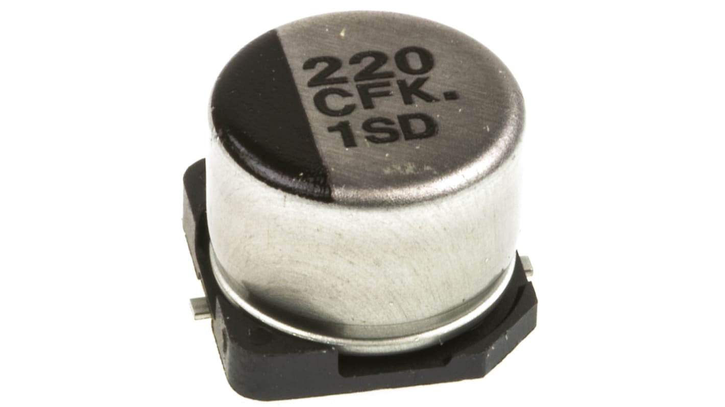 Panasonic , SMD Aluminium-Elektrolyt Kondensator 220μF ±20% / 16V dc, Ø 8mm x 6.2mm, bis 105°C