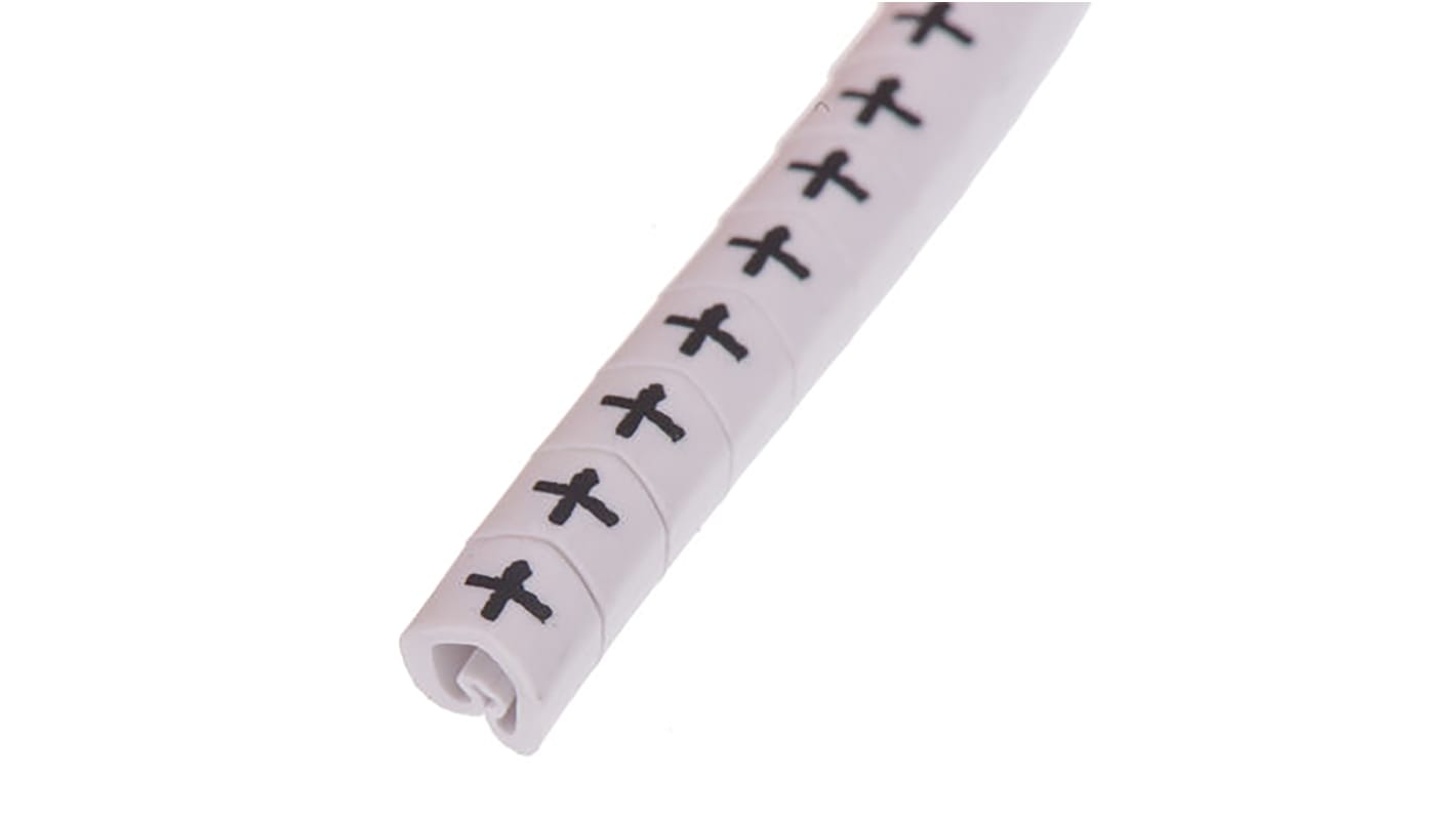 HellermannTyton Helagrip Slide On Cable Markers, Black on White, Pre-printed "+", 2 → 5mm Cable