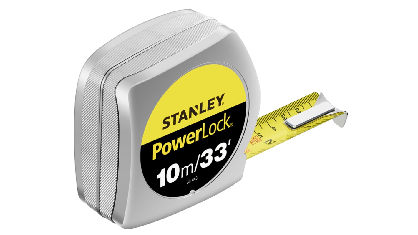 Cinta métrica Stanley PowerLock de 10m, anchura 25 mm con sistemas imperial y métrico