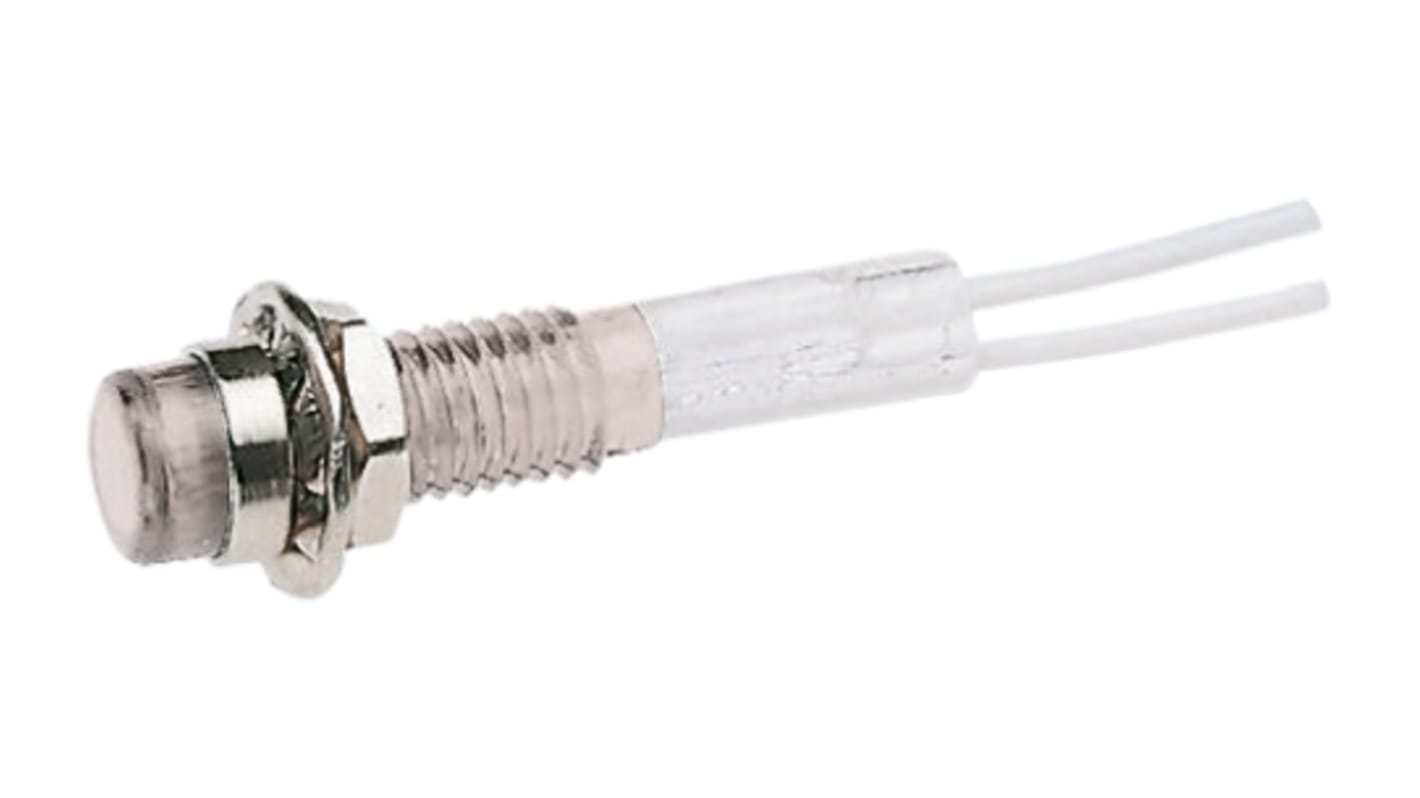 CAMDENBOSS 白色面板指示灯, 6V, 40mA, Φ6.4mm安装孔, 引线端接, 凸型边框, 铬色边框