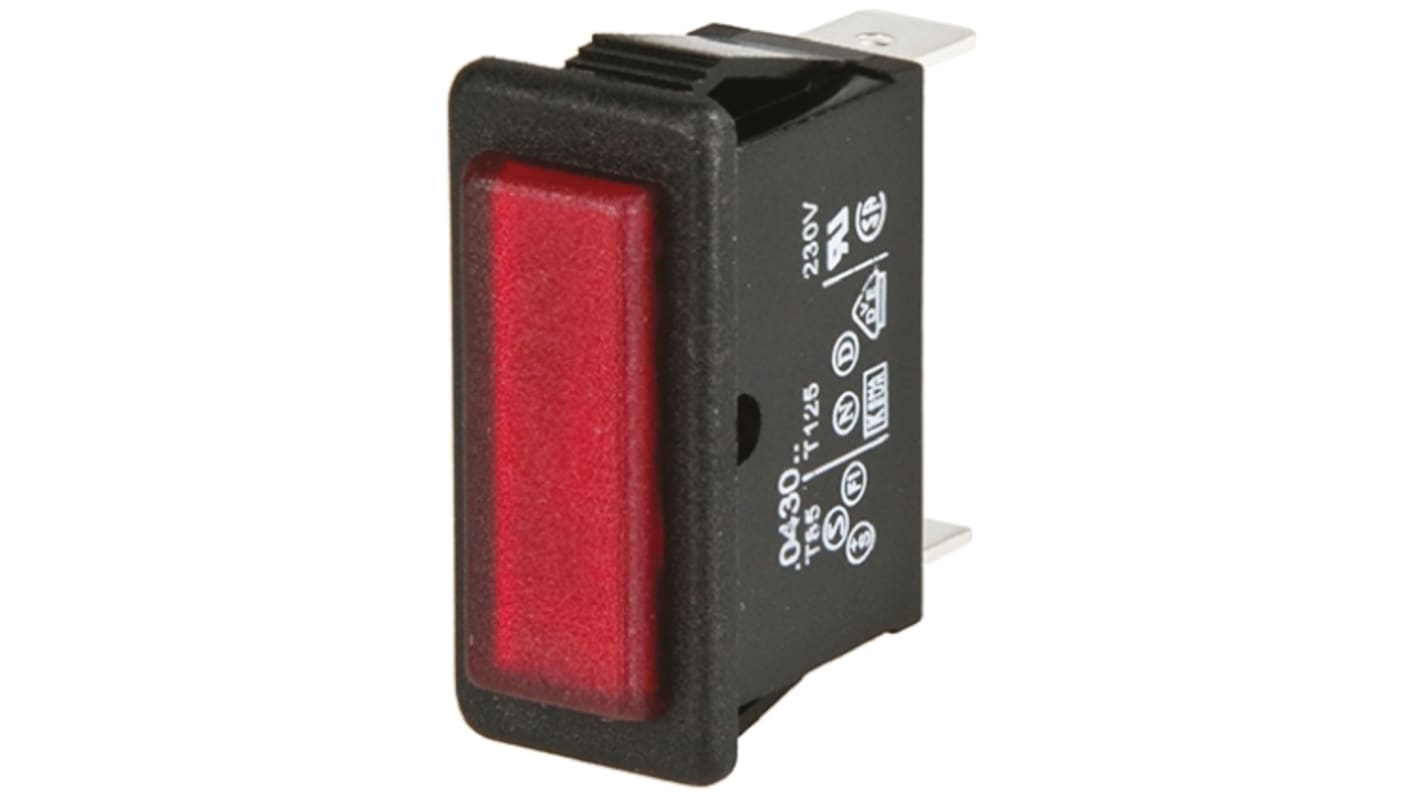 Indicador Neón Rectangular Arcolectric (Bulgin) Ltd 0430, Rojo, lente prominente, marco Negro, Ø montaje 28.2 x 11.5mm,