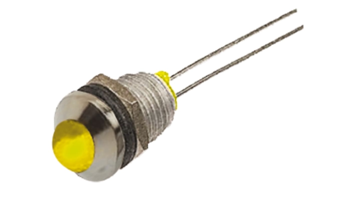 Indicador LED Bulgin, Amarillo, lente prominente, marco Cromo, Ø montaje 8mm, 2.1V dc, 30mA