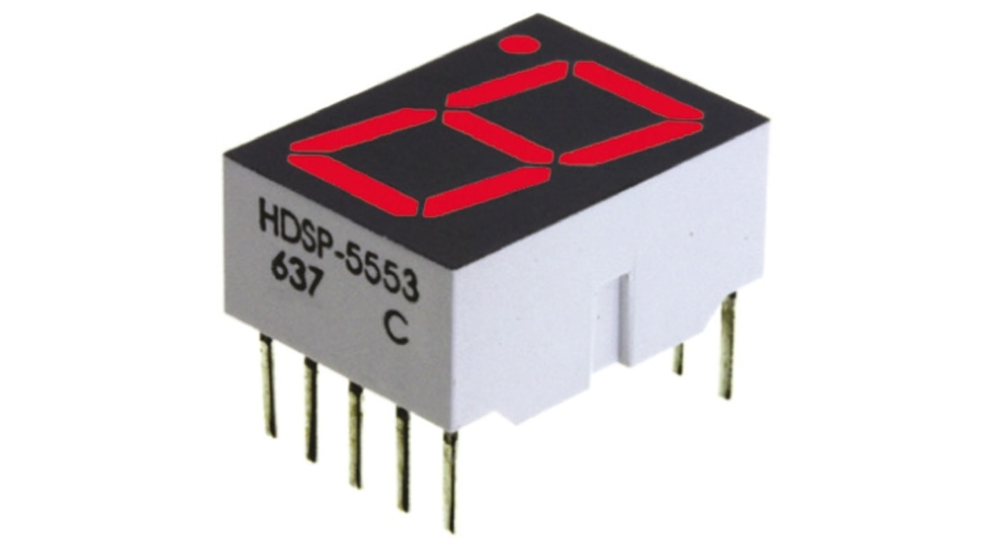 HDSP-5553 Avago 7-Segment LED Display, CC Red 1.48 mcd RH DP 14.2mm