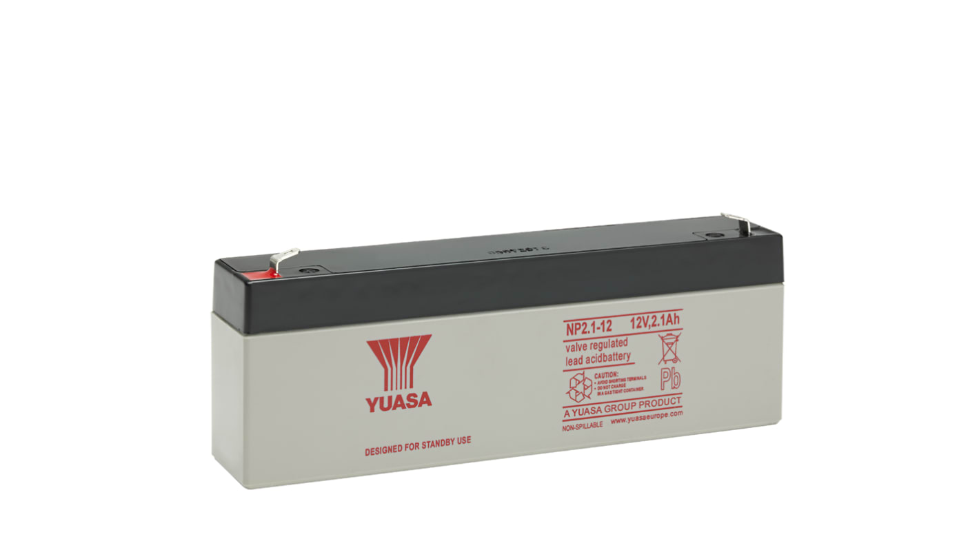 Yuasa 12V Faston 4.8mm Sealed Lead Acid Battery, 2.1Ah