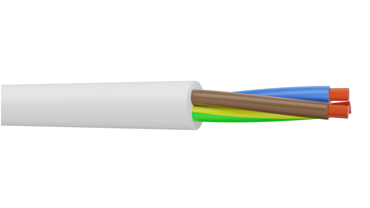 AXINDUS H05VV-F 0.75 mm² 3 Core Power Cable, White PVC, 50m