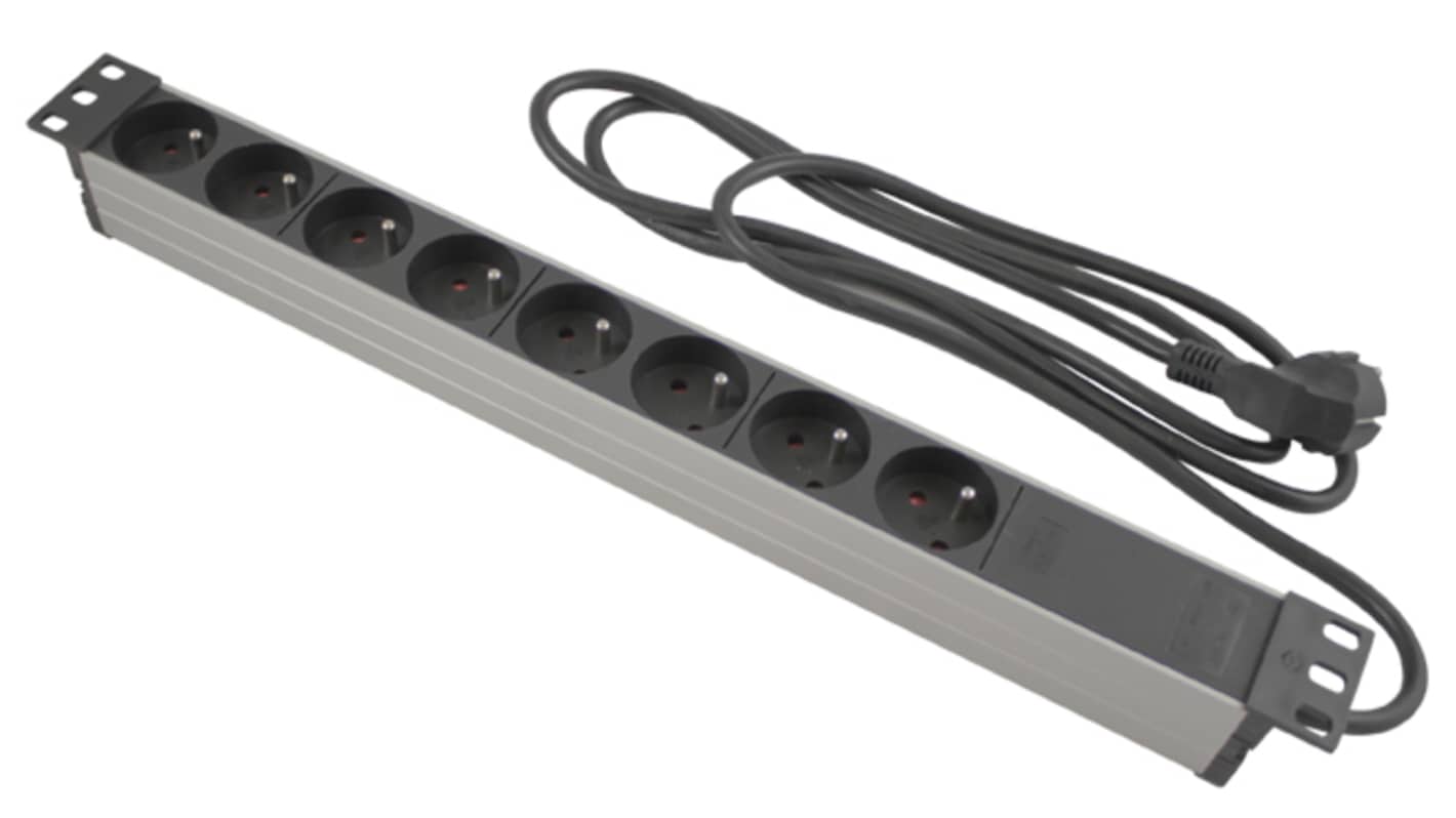 CAE Multimedia Connect Schuko 8 Gang Power Distribution Unit, 2m Cable, 16A, 250 V ac